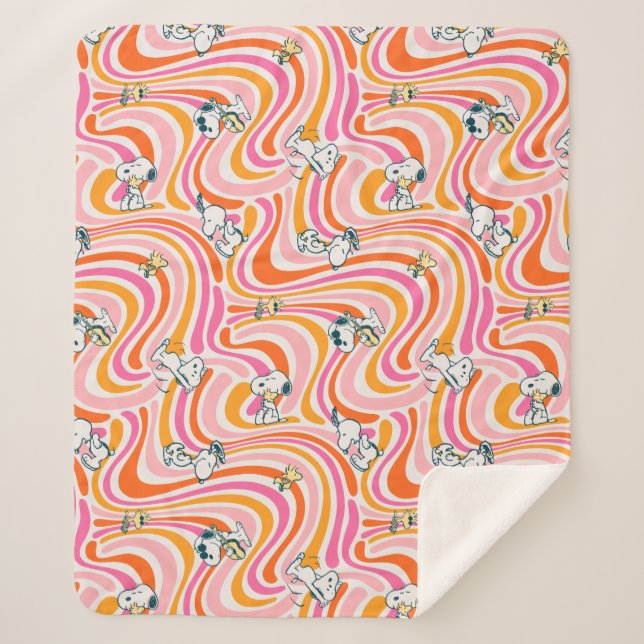 Snoopy & Woodstock Groovy Vibes Orange Pattern Sherpadecke (Vorderseite)