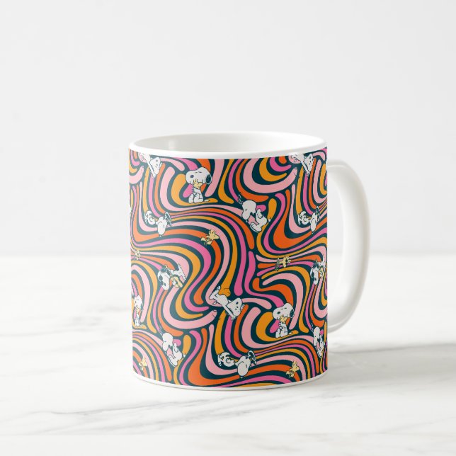 Snoopy & Woodstock Groovy Vibes Purple Pattern Kaffeetasse (VorderseiteRechts)