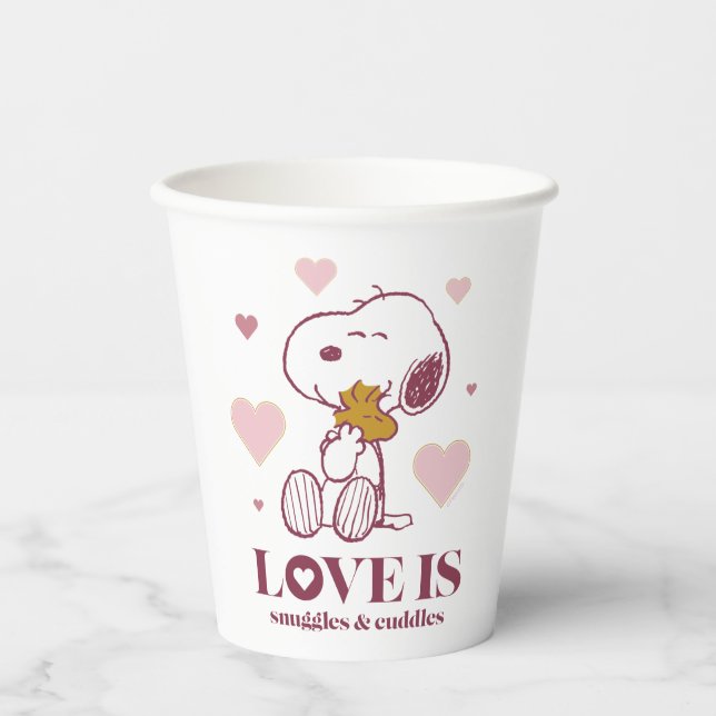 Snoopy & Woodstock - Liebe ist Schnurrbart & Cuddl Pappbecher (Vorderseite)
