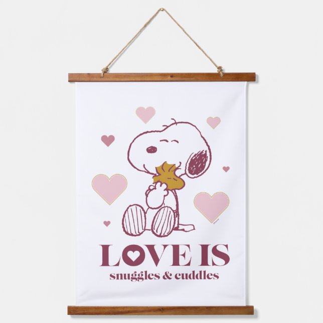 Snoopy & Woodstock - Liebe ist Schnurrbart & Cuddl Wandteppich Mit Holzrahmen (Vorderseite)