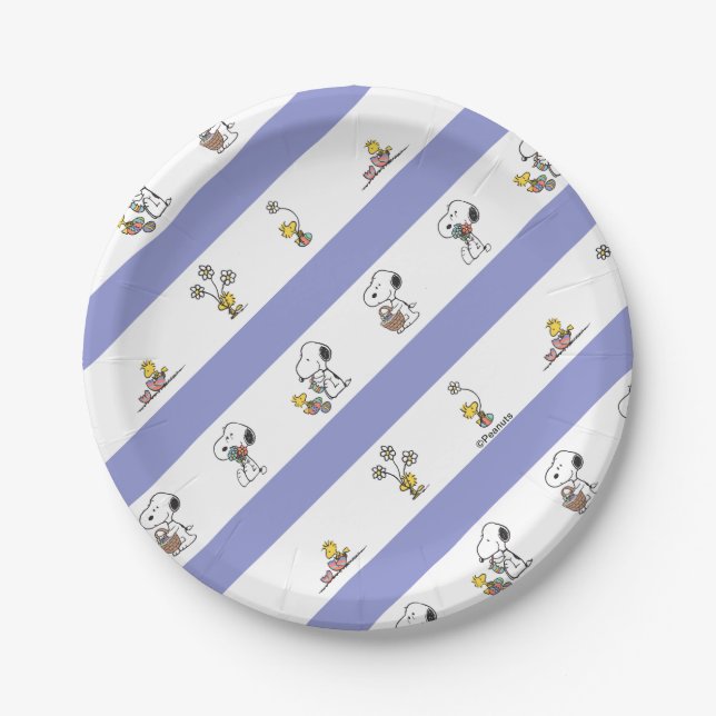 Snoopy & Woodstock Ostergestreifen Pappteller (Vorderseite)