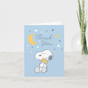 Snoopy & Woodstock Over the Moon Baby Shower Dan Dankeskarte