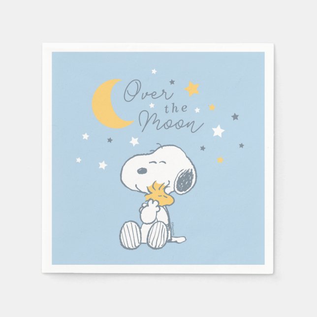 Snoopy & Woodstock | Over the Moon Baby Shower Nap Serviette (Vorderseite)