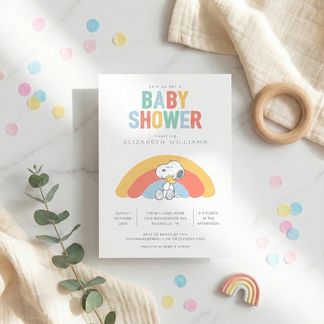 Snoopy & Woodstock Rainbow Baby Dusche Einladung (Von Creator hochgeladen)