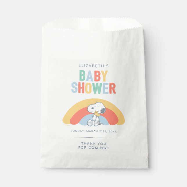 Snoopy & Woodstock Rainbow Baby Shower Favor Bag Geschenktütchen (Vorderseite)