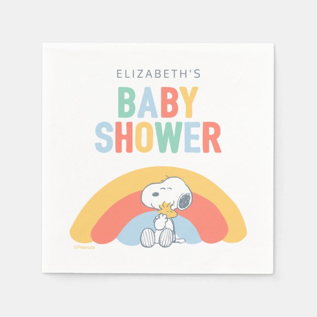 Snoopy & Woodstock Rainbow Baby Shower Napkins Serviette (Vorderseite)