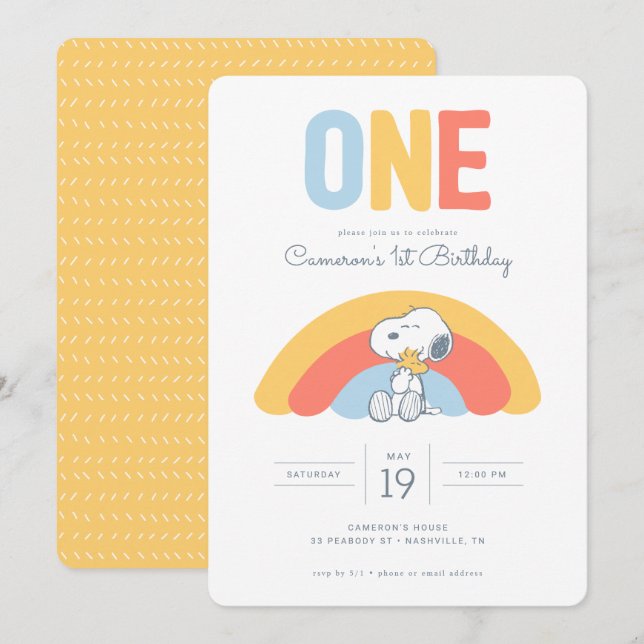 Snoopy & Woodstock Rainbow Einladung (Vorne/Hinten)