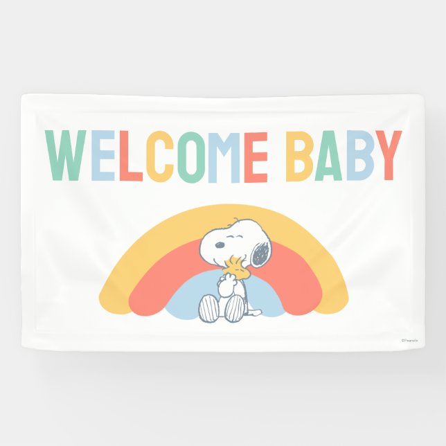 Snoopy & Woodstock Regenbogen-Baby-Party Banner (Horizontal)