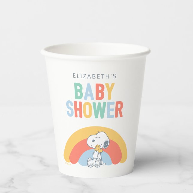 Snoopy & Woodstock Regenbogen-Baby-Party Pappbecher (Vorderseite)