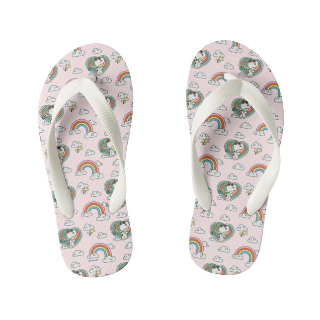 Snoopy & Woodstock Regenbogen Herzmuster Kinderbadesandalen (Fußbett)