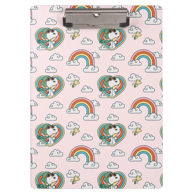 Snoopy & Woodstock Regenbogen Herzmuster Klemmbrett (Vorderseite)