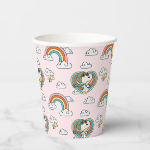 Snoopy & Woodstock Regenbogen Herzmuster Pappbecher