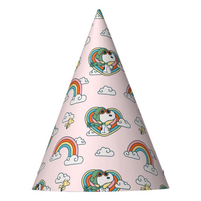 Snoopy & Woodstock Regenbogen Herzmuster Partyhütchen (Vorderseite)