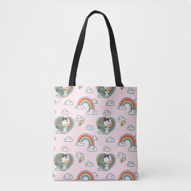 Snoopy & Woodstock Regenbogen Herzmuster Tasche (Vorderseite)