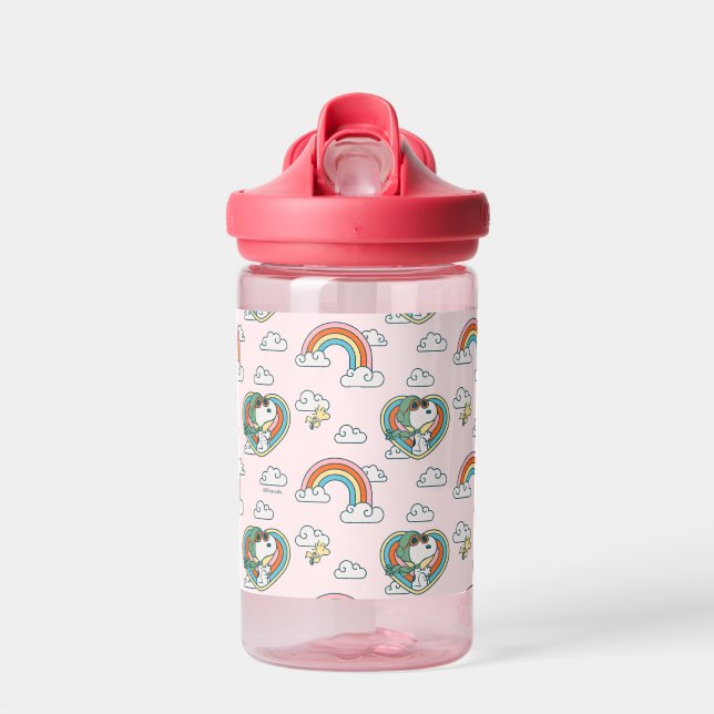 Snoopy & Woodstock Regenbogen Herzmuster Trinkflasche (Vorne)