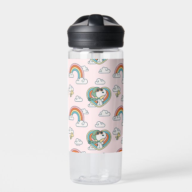 Snoopy & Woodstock Regenbogen Herzmuster Trinkflasche (Vorderseite)