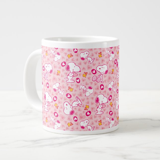 Snoopy & Woodstock rosa Herz Muster Jumbo-Tasse (Vorderseite Links)