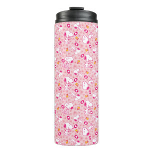Snoopy & Woodstock rosa Herz Muster Thermosbecher