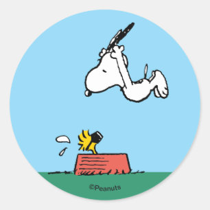 Snoopy & Woodstock Sommer-Sprung ins Schwimmbeck Runder Aufkleber