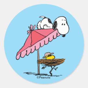 Snoopy & Woodstock Strandurlaub Runder Aufkleber