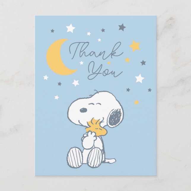 Snoopy & Woodstock Über den Mond Danke Postkarte (Vorderseite)