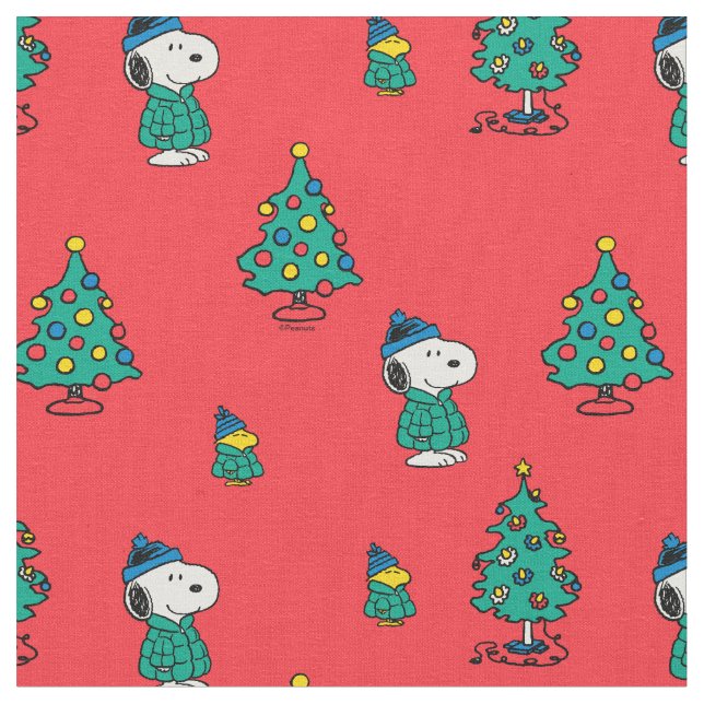 Snoopy & Woodstock Weihnachtsmuster Stoff (Nahaufnahme)