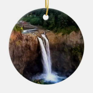 Snoqualmie Falls Round Céramique Ornement de Noël