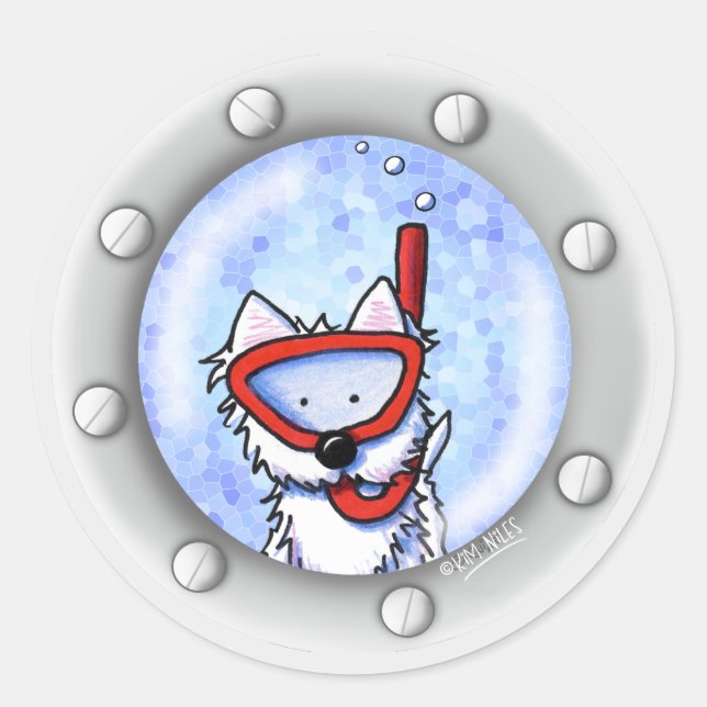 Snorkel Westie Porthole KiniArt Runder Aufkleber (Vorderseite)