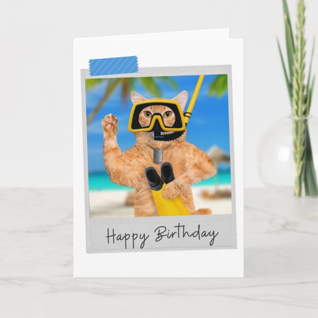 Snorkeling Ginger Cat drôle Carte d'anniversaire (Devant)
