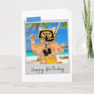 Snorkeling Ginger Cat drôle Carte d'anniversaire