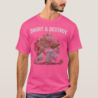 Snort Destroy Funny Punk Bulldog Dog Drummer Müll T-Shirt