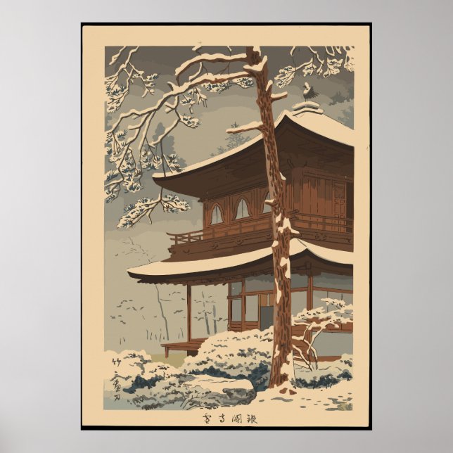 Snow at Ginkakuji Temple Asano Takeji Poster (Vorne)