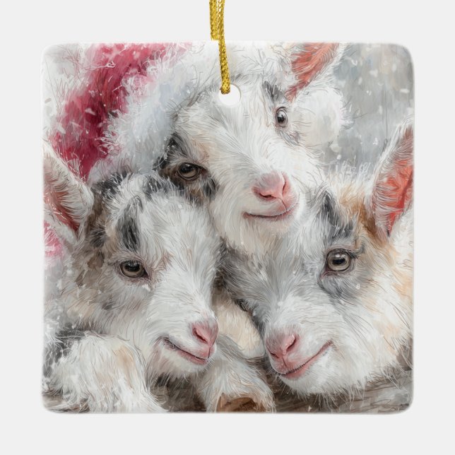 Snow Babies Christmas Goats 1 - YOUR PHOTO Keramikornament (Vorderseite)