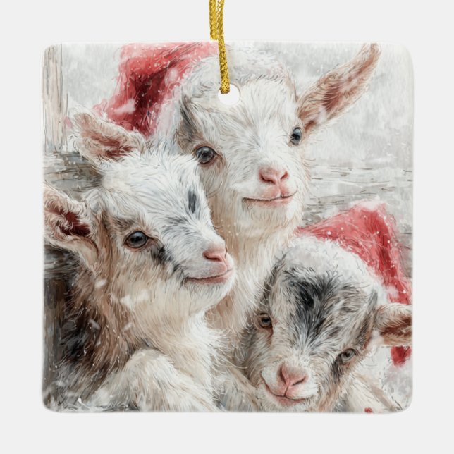 Snow Babies Christmas Goats 5 - YOUR PHOTO Keramikornament (Vorderseite)