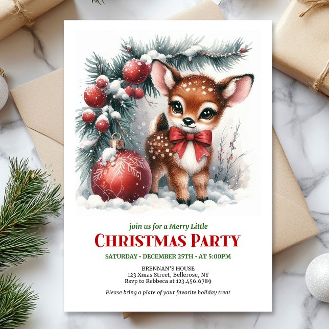 Snow baby fawn wintery scene watercolor editable  einladung (Snow baby fawn wintery scene watercolor editable invites)