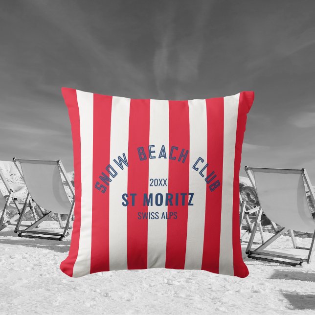 Snow Beach Club Red Cabana Strip Winter Kissen (Von Creator hochgeladen)