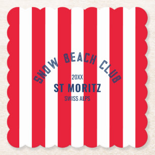 Snow Beach Club Rote Cabana Stripe Destination Untersetzer
