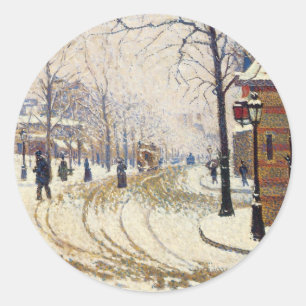 Snow, Boulevard de Clichy, Paris, Paul Signac Runder Aufkleber