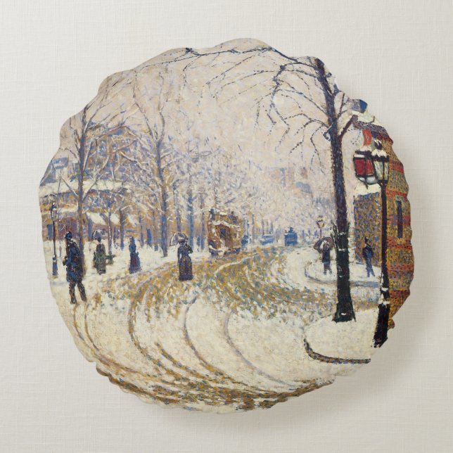 Snow, Boulevard de Clichy, Paris, Paul Signac Rundes Kissen (Rückseite)
