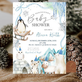 Snow Boy Winter Arctic Animals Baby Shower Einladung