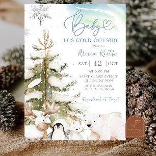 Snow Boy Winter Arktische Tiere Baby Shower Einladung
