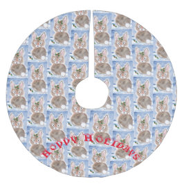 Snow Bunny Rabbit Weihnachtsbaum Rock Blau Weiß Polyester Weihnachtsbaumdecke