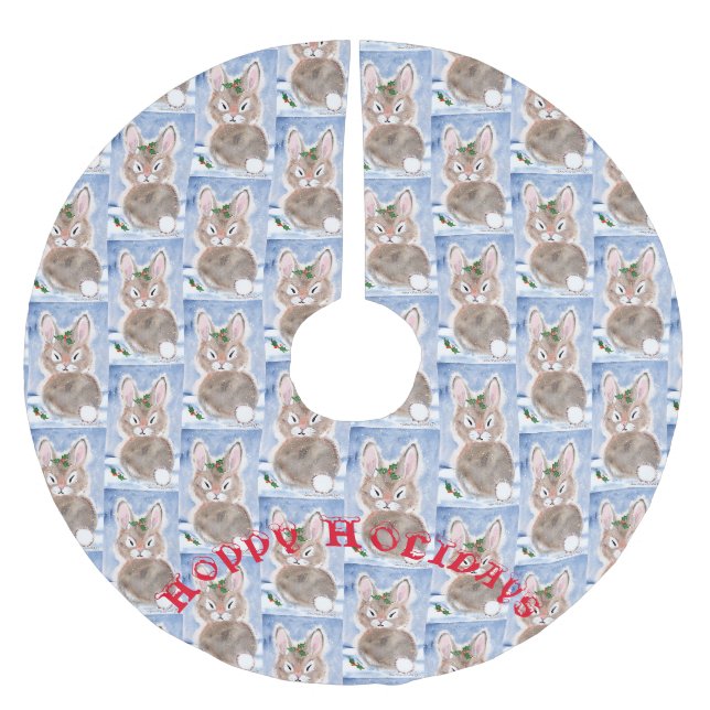 Snow Bunny Rabbit Weihnachtsbaum Rock Blau Weiß Polyester Weihnachtsbaumdecke (Vorderseite)