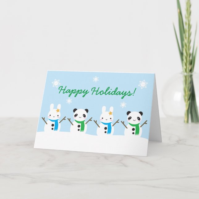 Snow Bunny & Snow Panda Weihnachten Karte (Vorderseite)