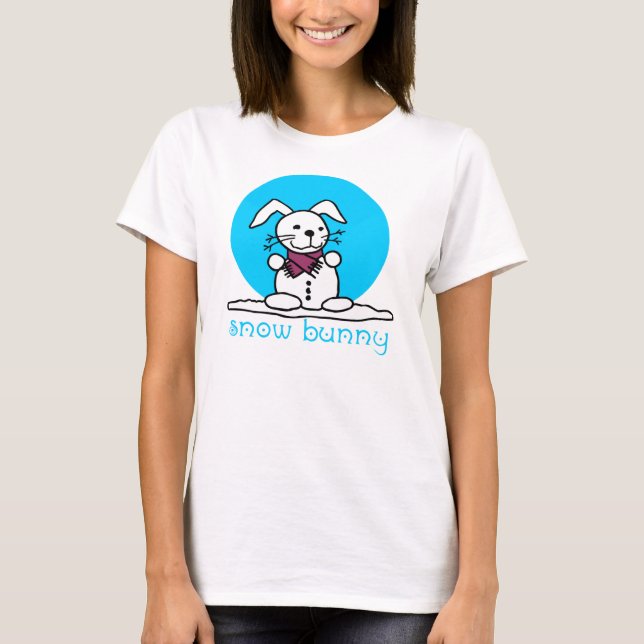 Snow Bunny Snowman Rabbit witzig T-Shirt (Vorderseite)