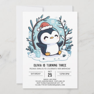 Snow Charming Penguin Digital Geburtstag Einladung