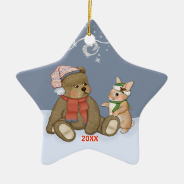 Snow Christmas Teddy Keramikornament (Vorne)