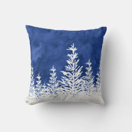 Snow Covered Trees Indigo Watercolor Kissen