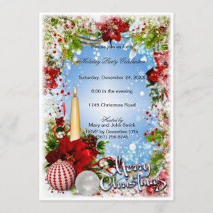 Snow Fall Candles Baubles Weihnachtsfest Party lad Einladung