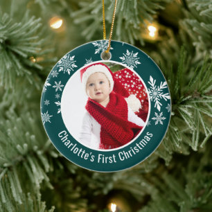 Snow Flakes Frame Baby's First Christmas Foto Keramik Ornament